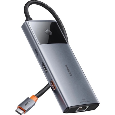 Baseus Metal Gleam Series II USB хъб 6in1 , USB-A/USB-C/USB-C PD/HDMI/RJ45, черен