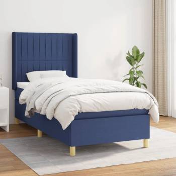 vidaXL Боксспринг легло с матрак, синьо, 100x200 см, плат (3132135)