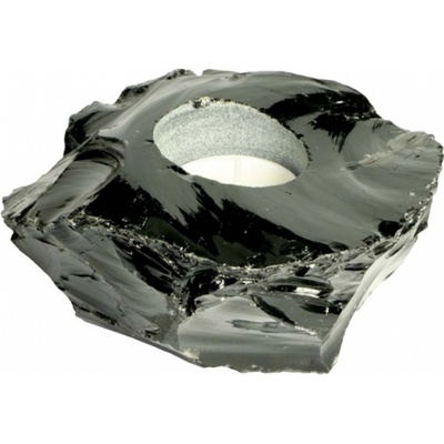 Milujeme Kameny Obsidián černý - svícen - surový kámen