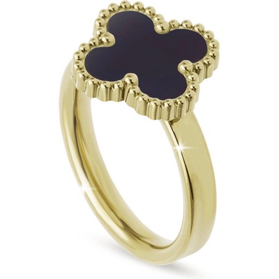 Biju Pozlacený prsten s černou květinou 0501 4000501 6