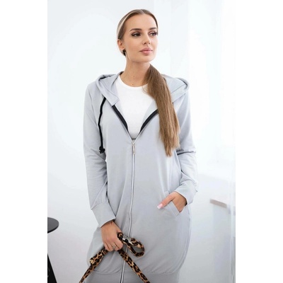 Fashionweek Dámska maxi bavlnená mikina so zipsom K8924 svetlo šedá