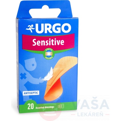 Urgo Sensitive Stretch náplasť 3 veľkosti 6 ks 20 x 40 mm, 10 ks 20 x 72 mm, 4 ks 34 x 72 mm
