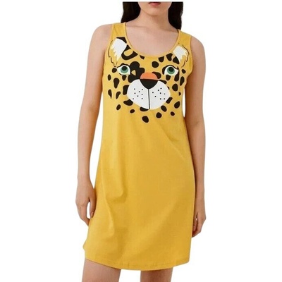 Памучна нощница в цвят горчица с тигърче