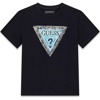 GUESS Тъмно синя тениска със синьо-жълто лого Guess за момче