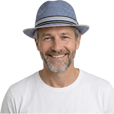 Fiebig Headwear since 1903 Letní modrý fedora klobouk Traveller Melange modrý