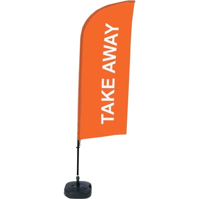 Jansen Display Kompletní sada reklamní vlajky ve tvaru křídla, Take away, oranžová, 1105 x 3300 mm