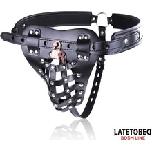 LateToBed BDSM Line Mens Chastity Pants with Cage Black