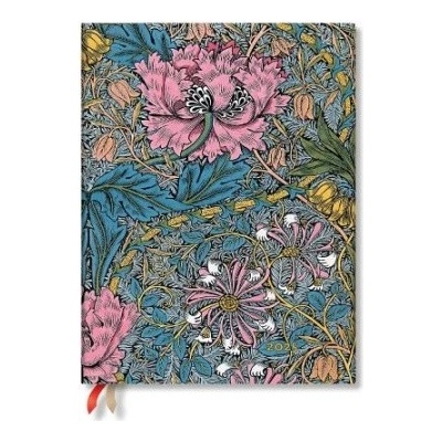 Morris Pink Honeysuckle William Morris Ultra 12-month Vertical Hardback Dayplanner Elastic Band Closure 2025