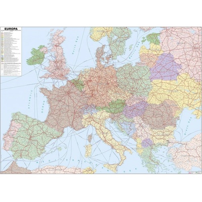 ZES Evropa - nástěnná mapa železniční sítě 140 x 105 cm Varianta: bez rámu v tubusu, Provedení: laminovaná mapa v lištách