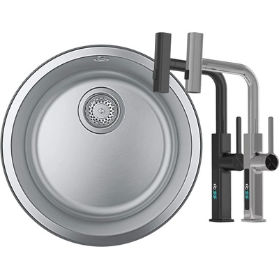 Мивка Инокс Grohe + Смесител с издърпващ се чучур, 3 вида струя и дигитален дисплей 31720SD0+VS-0354 (31720SD0+VS-0354)