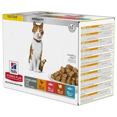 Hill's Science Plan Feline Young Adult Sterilised Cat s kuřecím s pstruhem s tuňákem s lososem 12 x 85 g