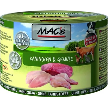 MAC's Mac’s Dog Adult, консерва за пораснали кучета, БЕЗ ЗЪРНО, със заешко и зеленчуци (мин. 70% месо), 200 гр - Германия - 948VE