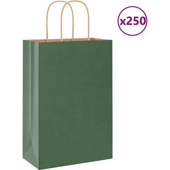 vidaXL Хартиени торбички 250 бр с дръжки зелени 21x11x31 см (4101728)