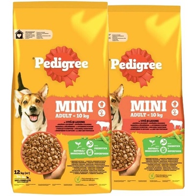Pedigree Adult Mini hovädzie mäso a zelenina 2 x 12 kg