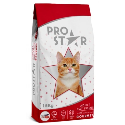 HERMOS Prostar Adult Cat Food Gourmet - Пълоценна храна за пораснали котки с пиле, агне и риба 15 кг, Турция