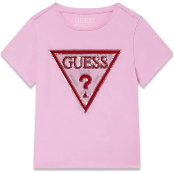 GUESS Розова тениска за мини момиче с червено лого Guess с пайети