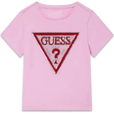 GUESS Розова тениска за мини момиче с червено лого Guess с пайети