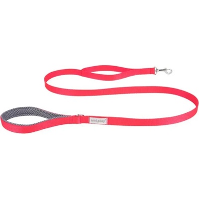 amiplay Lead Samba Small - Модерен повод за кучета с две дръжки за по-добър контрол, 150 см. / 1.5 см. - червен