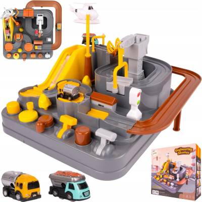 Majlo Toys Interaktivní dětská dráha se 2 autíčky a helikoptérou Engineering Adventure
