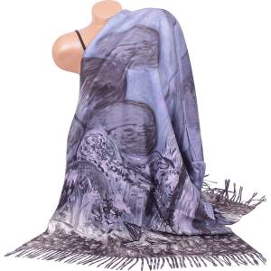  Кашмирен шал в сиво с ресни
