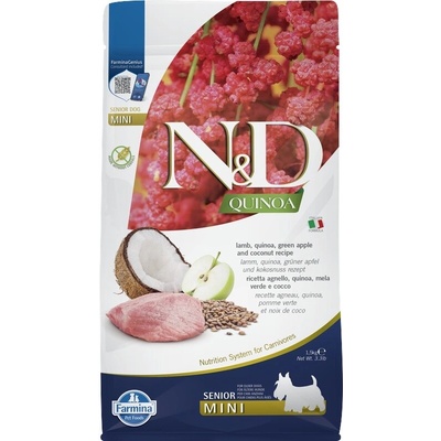 N&D Quinoa Dog Senior Mini Grain Free Lamb Green Apple & Coconut 1,5 kg