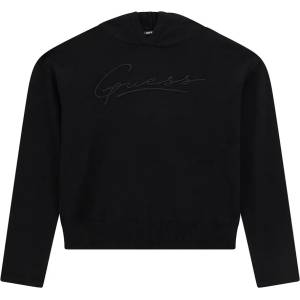 GUESS Черен трикотажен суичър за момиче с бродиран надпис Guess и качулка