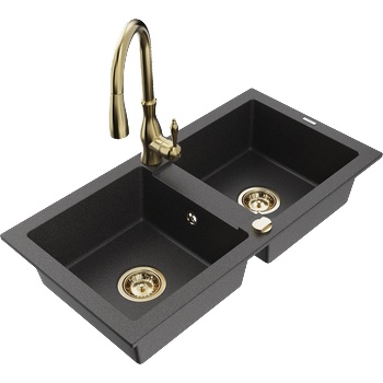 Mexen Mario гранитна кухненска мивка с 2 камери и кухненски смесител Savita, (6504-76-672601-50)