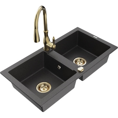 Mexen Mario гранитна кухненска мивка с 2 камери и кухненски смесител Savita, (6504-76-672601-50)