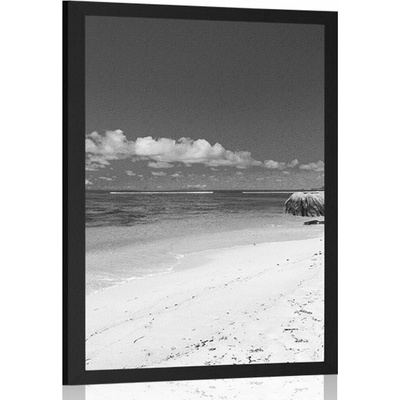 Plakát pláž Anse Source v černobílém provedení - 20x30 black