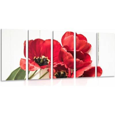 Dovido 5-dílný obraz červené tulipány v rozkvětu - 200x100