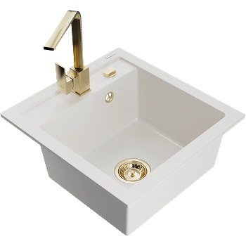 Mexen Vito гранитна мивка с 1 отделение и кухненски кран Rita, бяла - 6503-20-670300-50 (6503-20-670300-50)