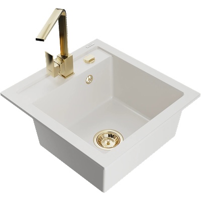 Mexen Vito гранитна мивка с 1 отделение и кухненски кран Rita, бяла - 6503-20-670300-50 (6503-20-670300-50)