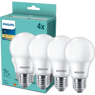 Philips klasik, 10W, E27, teplá biela, 4ks 8718699694982