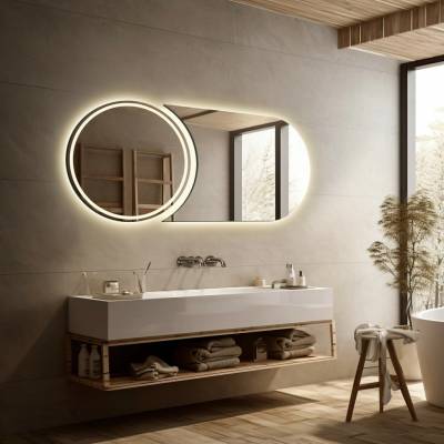 Alfaram Moderné dvojdielne kúpeľňové zrkadlo s osvetlením - APOLLO LED II 110x50