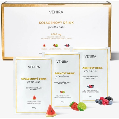 Venira Premium kolagénový drink mix 3 príchutí bravčový kolagén 30 sáčkov