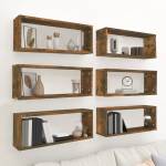 vidaXL Стенни рафтове, 6 бр, опушен дъб, 60x15x23 см, инженерно дърво (815926)