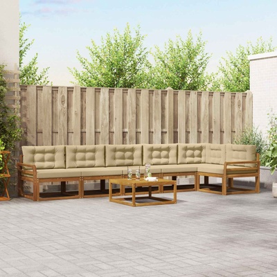vidaXL Комплект дивани за открито 7 pcs Натурален и Бежов (3367686)