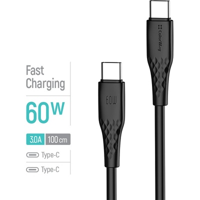 ColorWay CW-CBPDCC094-BK USB-C – USB-C (textúrované PVC) PD Fast Charging 60W 3A, 1m černý
