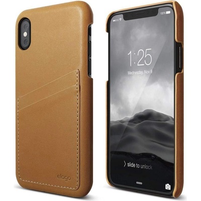 elago Leather Wallet Case - кожен (естествена кожа) кейс с джобове за кредитни карти за iPhone XS, iPhone X (кафяв)