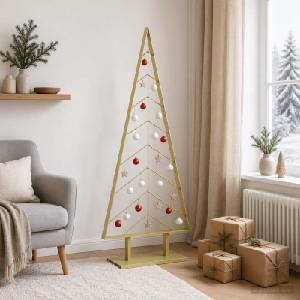 vidaXL Метална коледна елха със стойка KUOPIO 150 см Стомана Златист (42053982)