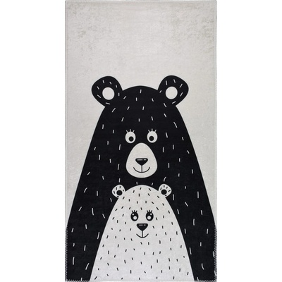 Vitaus Черно-бял детски килим подходящ за пране 100x160 cm Bear Family - Vitaus (KRN-KID-2003-100x160)