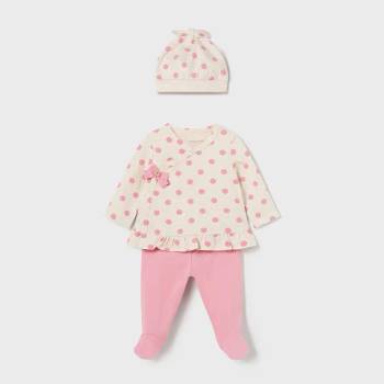 Mayoral Комплект блуза с точки, розови ританки и шапчица за новородено момиче Mayoral