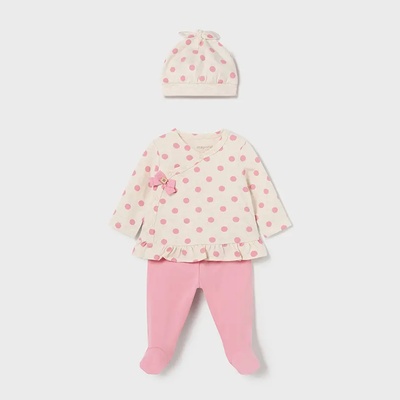 Mayoral Комплект блуза с точки, розови ританки и шапчица за новородено момиче Mayoral