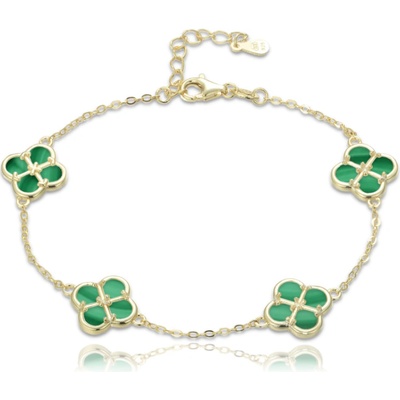 MINET Pozlacený stříbrný náramek čtyřlístky s malachitem JMAS7058GB20
