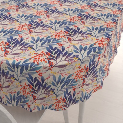 Biante Dekoračný oválny obrus PML-067 Modré listy na krémovom 120x140 cm