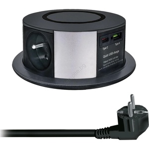 Solight PP120CW-PD20-B - колона с контакти за маса с Qi, 3x230V, USB-A, USB-C (SL1569)