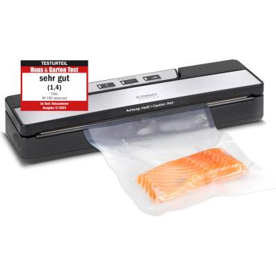 CASO Design VR 190 advanced vacuum sealer, test rating Very Good, film welding machine with 2.5 mm thick weld seam, up to 50 non-stop vacuum sealing processes, including 10 professional film bags - 1520
