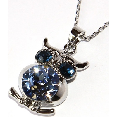 Fashion Jewerly Řetízek exclusive modrá sova s krystaly, elegantní dáma, moudrá bytost 2873