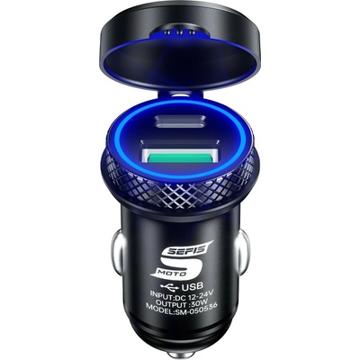 SEFIS Z6 2x USB zásuvka - autonabíječka 30W QC 3.0 USB-A a USB-C Kovová