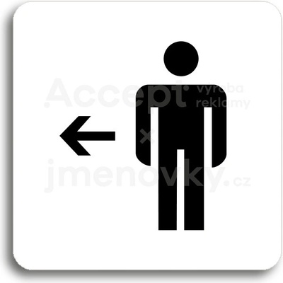 ACCEPT Piktogram WC muži vlevo - bílá tabulka - černý tisk bez rámečku